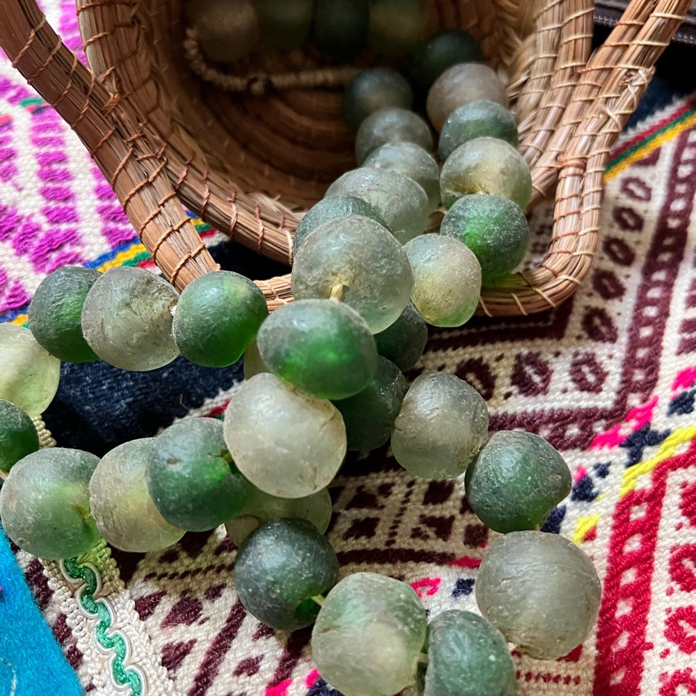 Strand of Recycled glass trade beads collector’s pieces from Africa